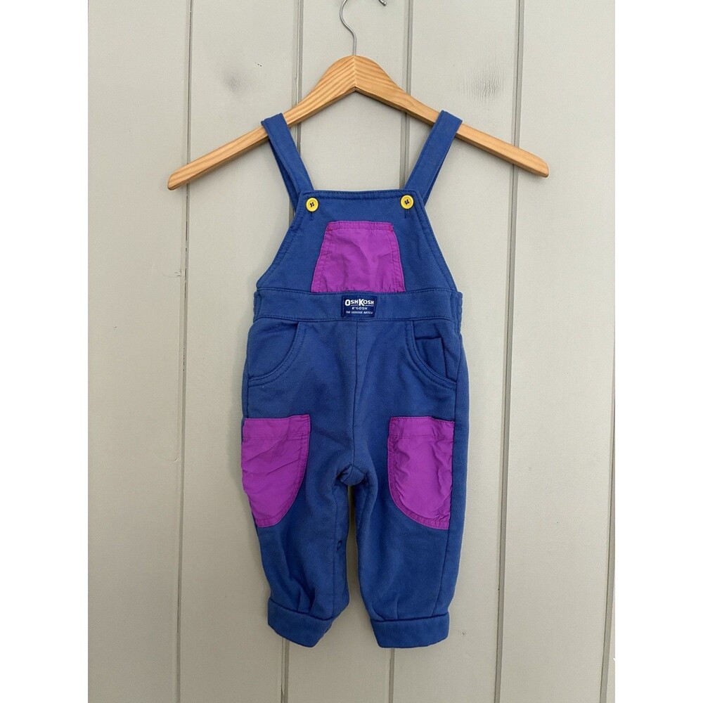 Vtg Oshkosh Baby Overalls 6-9 Months French Terry Colorblock Blue Pockets USA